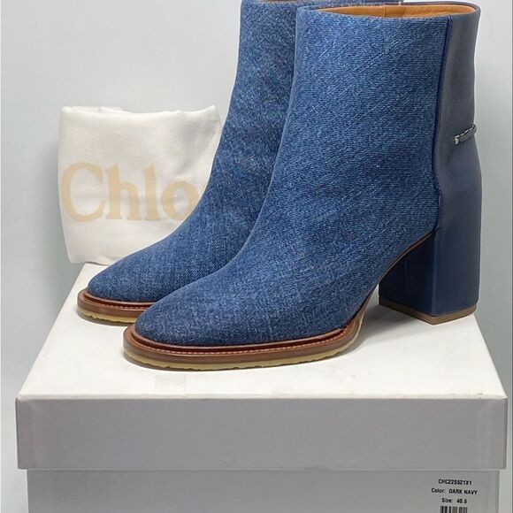 Chloe Edith Denim & Leather Heeled Ankle Boots size 40.5 - Picture 11 of 13